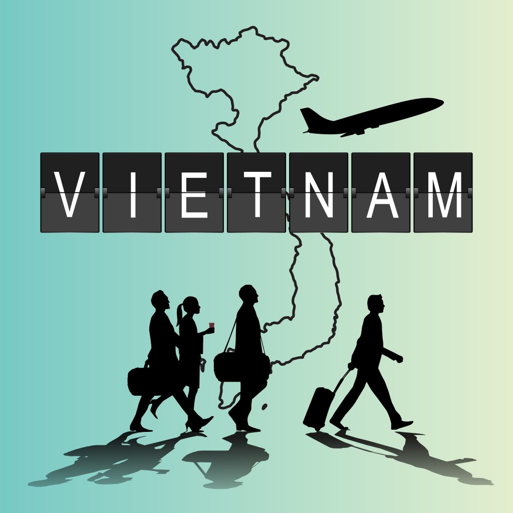 ベトナムへ向かう人々のシルエット